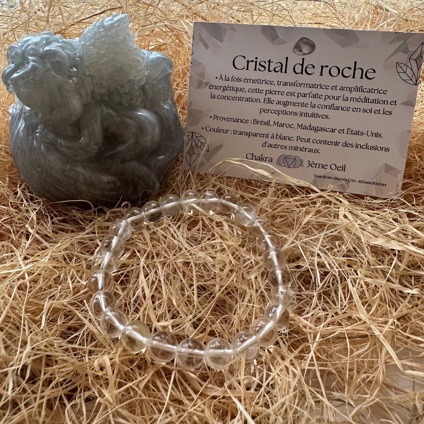 Bracelet boule 8 mm cristal de roche A