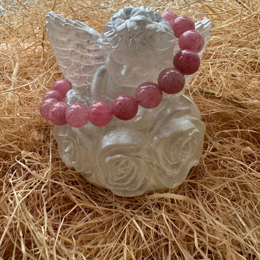 Bracelet boule 10 mm rhodonite sur quartz Brésil AA