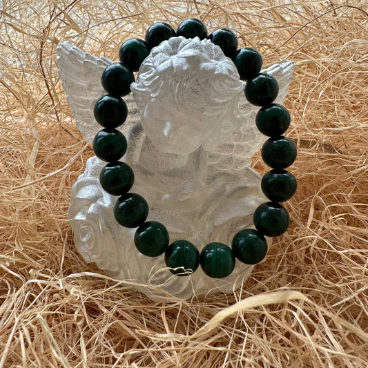Bracelet boule 10 mm malachite foncée AA