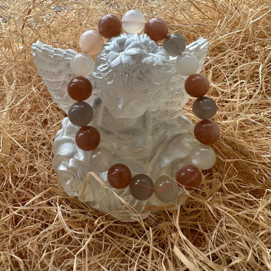 Bracelet boule 10 mm pierre de lune multicolore AA