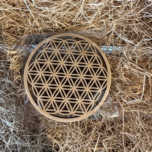 Plaque Fleur de Vie Sculptée Bois 10cm